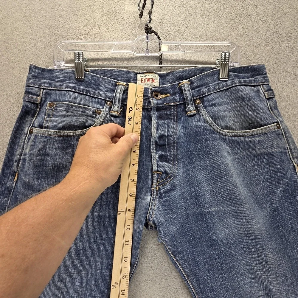 Edwin Jeans Mens 34x30 Blue Selvedge ED-55 Relaxed Japanese Denim Thrashed